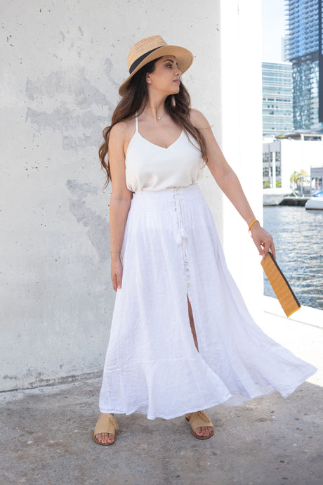 Front Slit Linen Skirt