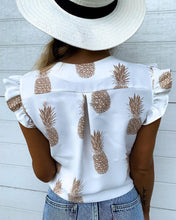 Load image into Gallery viewer, Pineapple Print Flutter Sleeve Casual Blouse
