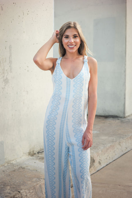 Blue Tribal Linen Jumpsuit