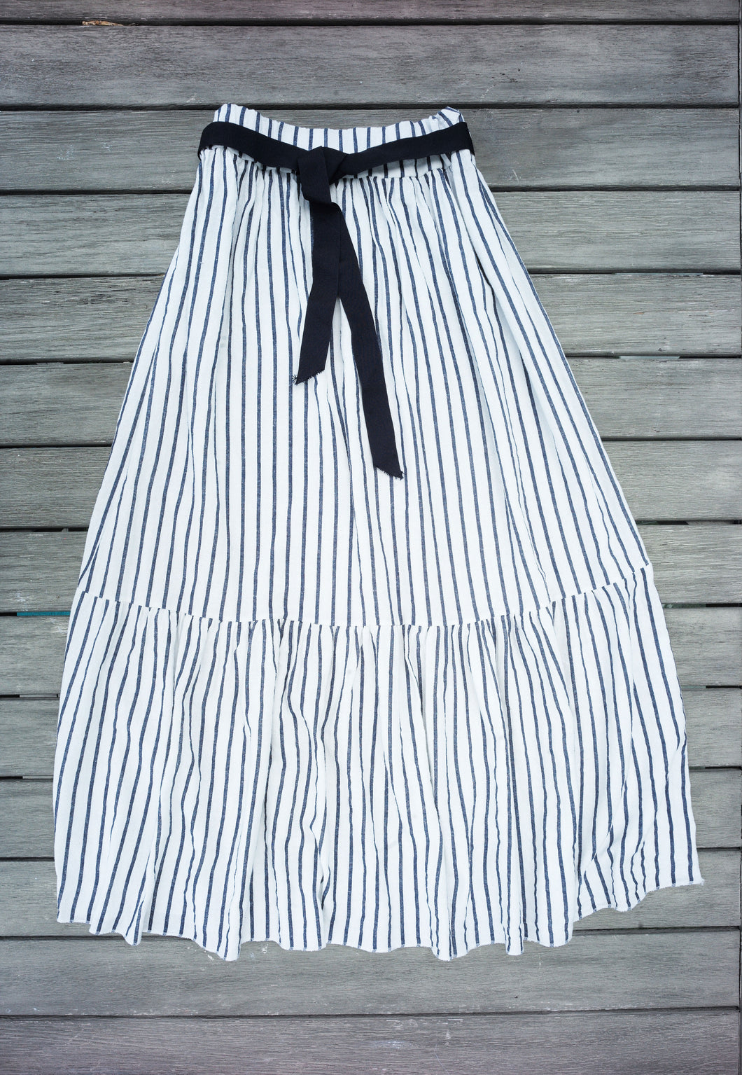 Black/White Striped Linen Casual Skirt