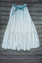 Load image into Gallery viewer, Green/White Striped Linen Casual Skirt
