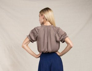 Mocha Frill Detail Blouse