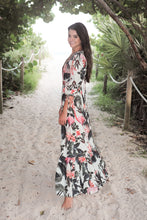 Load image into Gallery viewer, Tropical Print Lace-Up Back Maxi Dress
