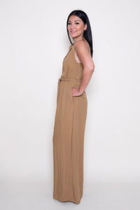 Tan Sleeveless Open Back Jumpsuit