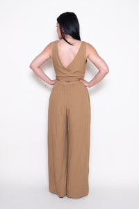 Tan Sleeveless Open Back Jumpsuit