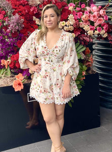 Lace Trim Floral Romper