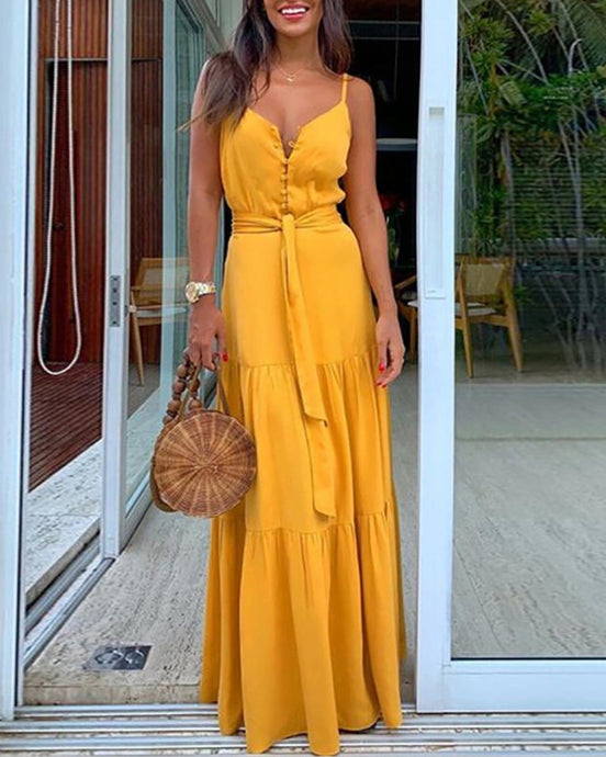 Yellow Kennya Ruffle Trim Maxi Dress