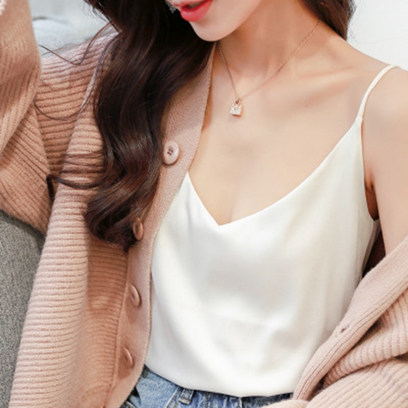 White Silk V-Neck Top