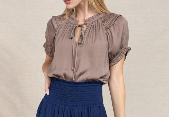 Mocha Frill Detail Blouse