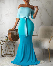 Load image into Gallery viewer, Elaine Off The Shoulder Color Block Maxi Dress
